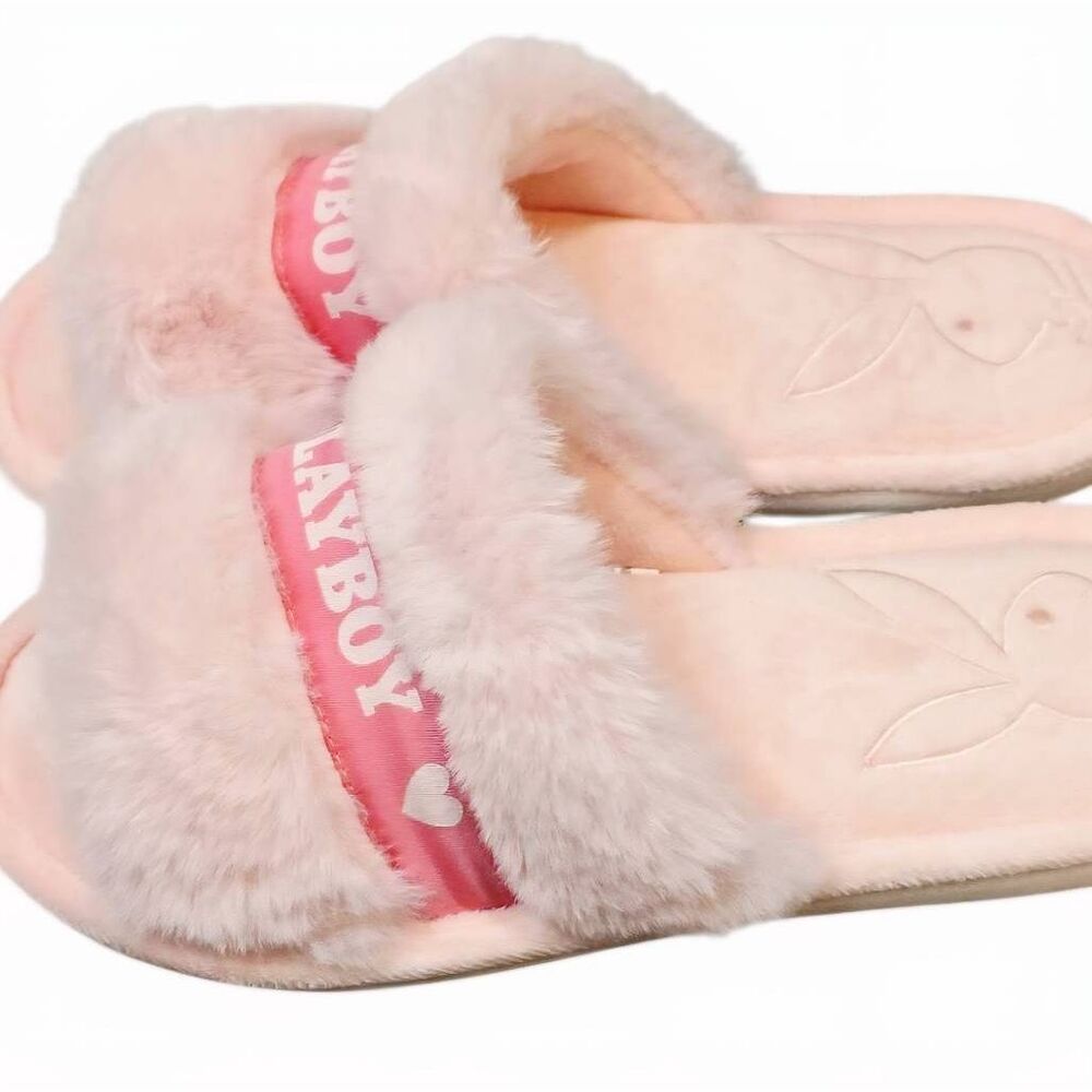 Playboy Heart Logo Memory Foam Indoir/Outdoor Plush Slippers- Pink